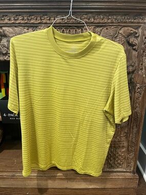 Patagonia Men's Short Sleeve Crew in yellow and tan stripe